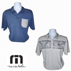 Travis Mathew Men's Short Sleeve Polo 2-Pack Bundle Blue/Gray Size L
